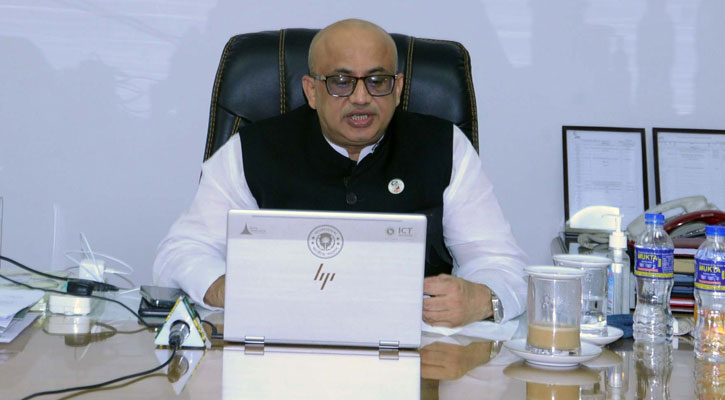 বঙ্গমাতা বেগম ফজিলাতুন নেছা মুজিবের ৯১তম জন্মবার্ষিকী উপলক্ষ্যে আয়োজিত ভার্চুয়াল আলোচনা সভায় তথ্য ও সম্প্রচার প্রতিমন্ত্রী ডা. মো: মুরাদ হাসান সচিবালয়ের অফিস কক্ষে বক্তৃতা করেন।।