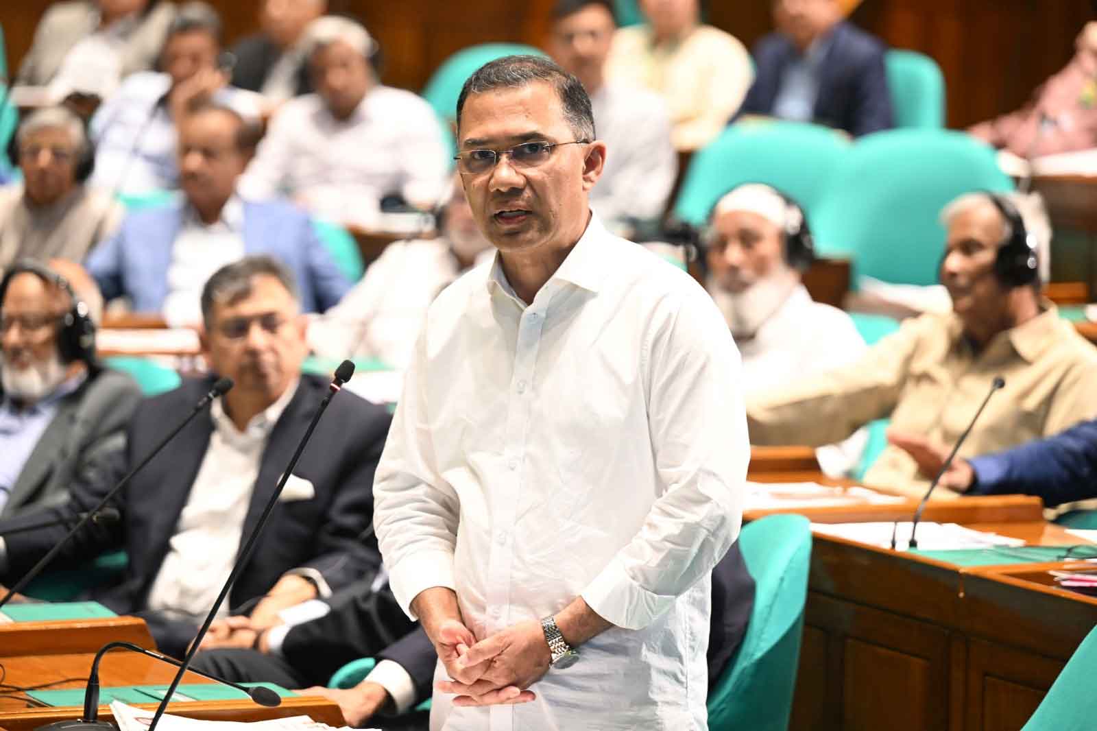 ত্রয়োদশ জাতীয় সংসদের প্রথম অধিবেশনের সমাপনী কার্যদিবসে বক্তব্য প্রদান করছেন গণপ্রজাতন্ত্রী বাংলাদেশ সরকারের মাননীয় প্রধানমন্ত্রী ও সংসদ নেতা তারেক রহমান, এমপি।