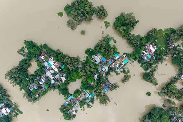 পাখির চোখে দেখা সাতকানিয়ার বন্যাকবলিত এলাকা।