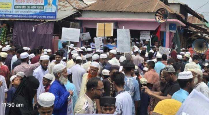 শ্রীবরদীতে ইসরায়েলের বিরুদ্ধে তৌহিদী জনতার বিক্ষোভ, পণ্য বয়কটের আহ্বান