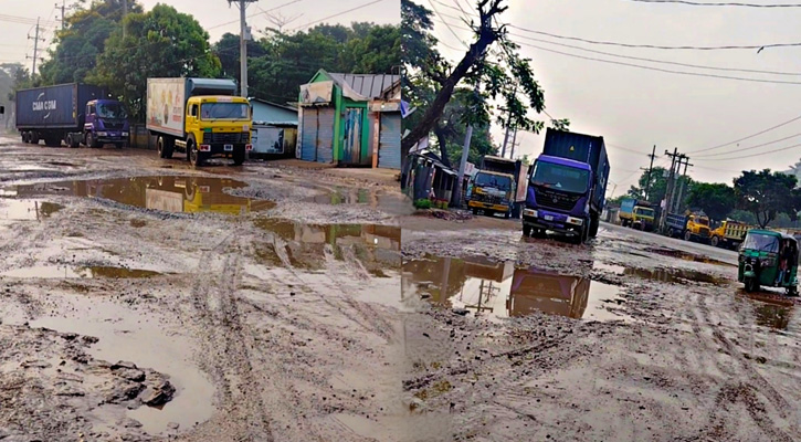 ঘোড়াশালের সড়কে বড় বড় গর্ত, জনদুর্ভোগ চরমে