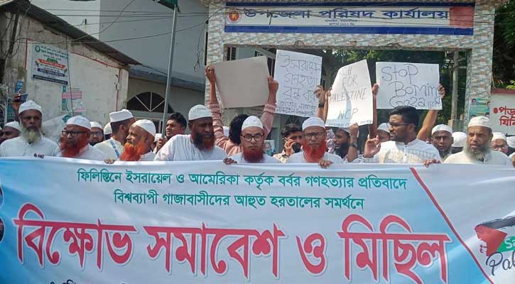 গাজায় ইসরায়েলি নৃশংস  গণহত্যার প্রতিবাদে নান্দাইলে বিক্ষোভ মিছিল