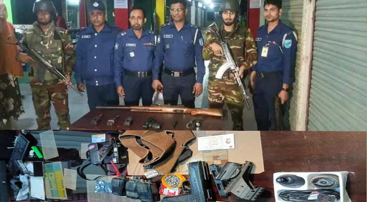 ফরিদপুরে যৌথবাহিনীর অভিযানে অস্ত্র ও বিভিন্ন  সামরিক সরঞ্জাম জব্দ