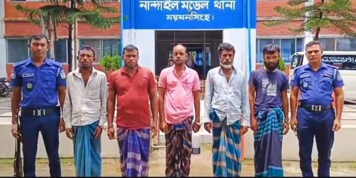 নান্দাইলে জুয়ার আসর থেকে ৫ জুয়াড়ী গ্রেফতার
