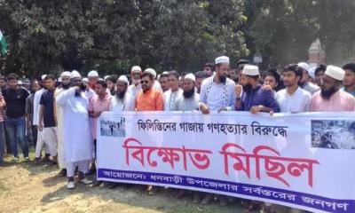 ফিলিস্তিনে গণহত্যার প্রতিবাদে ধনবাড়ীতে বিক্ষোভ মিছিল