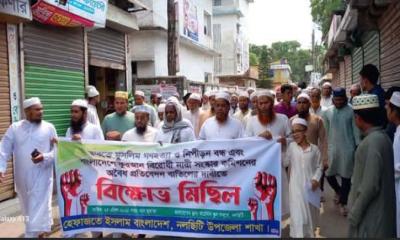নলছিটিতে হেফাজতে ইসলামের বিক্ষোভ মিছিল
