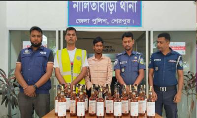 নালিতাবাড়ীতে ভারতিয় মদসহ আটক এক