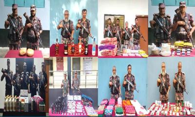 বেনাপোল সীমান্তে বিজিবির অভিযানে ১১ লক্ষ টাকার চোরাচালানি মাদক ও পণ্য আটক