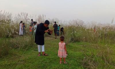 টাঙ্গন নদীর ধারের কাশফুলের শুভ্রতায় ছুটছেন সবাই