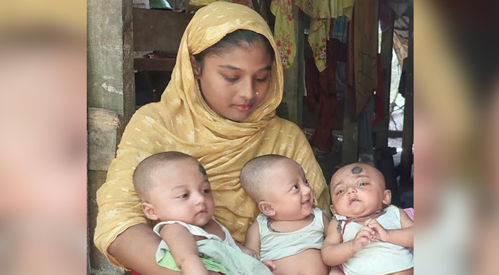 কাউখালীতে যমজ তিন শিশু লালন পালনে দিশেহারা দিনমজুর দম্পত্তি