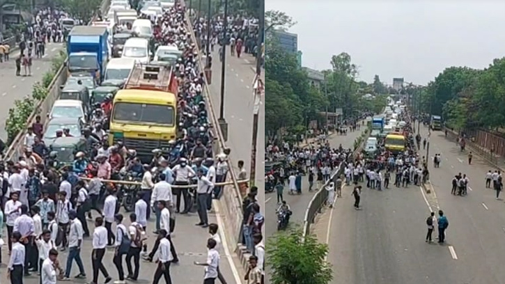 সাতরাস্তায় ৬ দফা দাবিতে পলিটেকনিক শিক্ষার্থীদের সড়ক অবরোধ