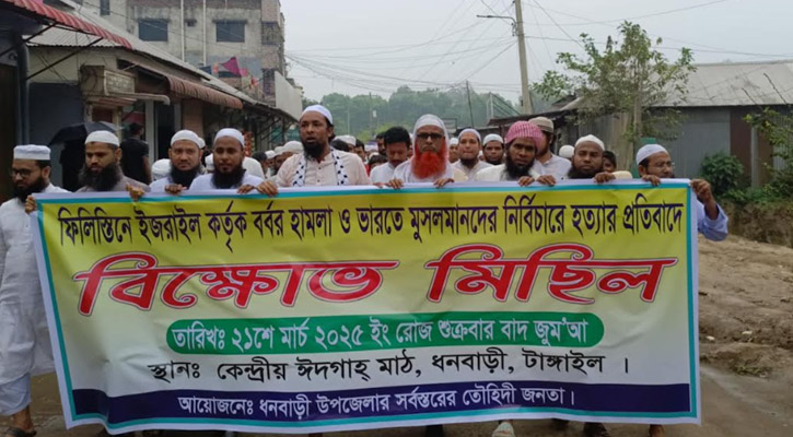 ধনবাড়ীতে ফিলিস্তিনে ইসরায়ালি হামলার প্রতিবাদে বিক্ষোভ মিছিল