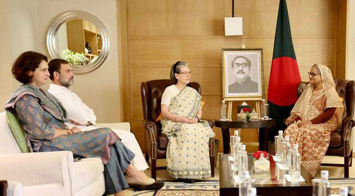 শেখ হাসিনার সঙ্গে সাক্ষাৎ কংগ্রেস নেতা সোনিয়া গান্ধী-রাহুল ও প্রিয়াঙ্কার