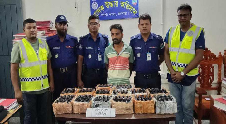 শার্শার তালিকাভুক্ত মাদক ব্যবসায়ী রানার বাড়িতে অভিযানে ফেনসিডিল সহ আটক ১
