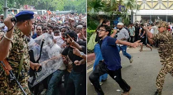 দিল্লিতে বিক্ষোভ ঘিরে সংঘর্ষ: আহত ১১৮ পুলিশ সদস্য, গ্রেপ্তার ৭০