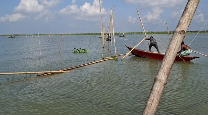 চরভদ্রাসনে পদ্মা নদীতে আড়াআড়ি বাঁধ অপসারণ, অন্য জায়গায় আবার অনিয়ম শুরু