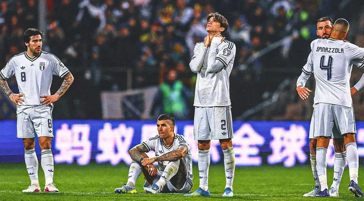 টানা তৃতীয়বার বিশ্বকাপে উঠতে ব্যর্থ ইতালি