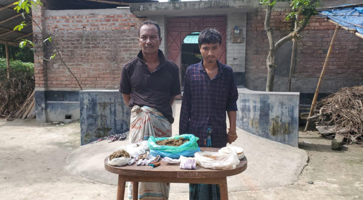পার্বতীপুরে সেনাবাহিনীর হাতে মাদক ব্যবসায়ী বাবা-ছেলে আটক
