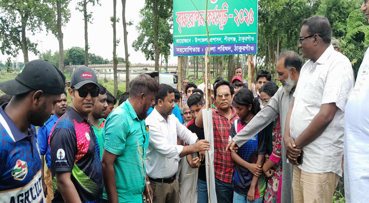 পীরগঞ্জে ১০ কিলোমিটার সড়কের দুই ধারে কৃষ্ণচুড়ার চারা রোপণ কর্মসূচীর উদ্বোধন