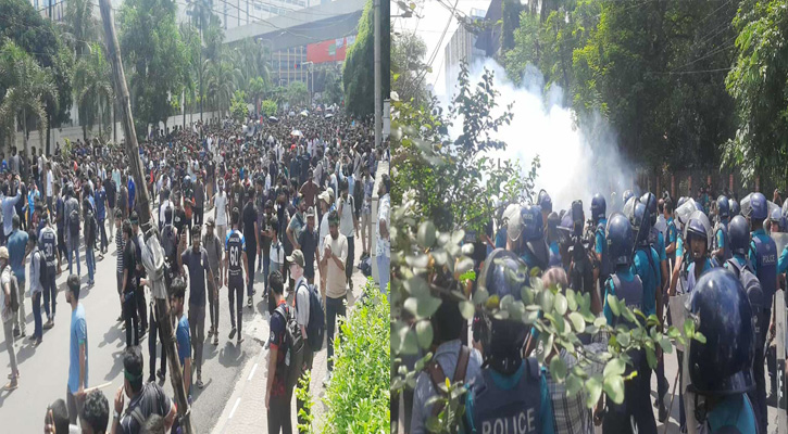 শিক্ষার্থীদের সঙ্গে পুলিশের ধাওয়া পাল্টা ধাওয়া, টিয়ারশেল-সাউন্ড গ্রেনেড নিক্ষেপ