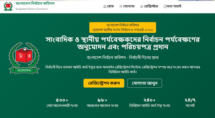 নির্বাচনে সাংবাদিক ও পর্যবেক্ষকদের কার্ডের জন্য অনলাইনে আবেদন