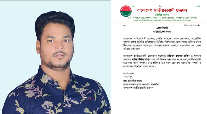 গ্রেফতারের পর বহিষ্কার ইটনা উপজেলা ছাত্রদলের আহ্বায়ক সুজন
