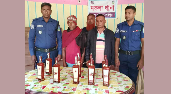 শেরপুরে ৯ বোতল ভারতীয় মদসহ ২ জন আটক