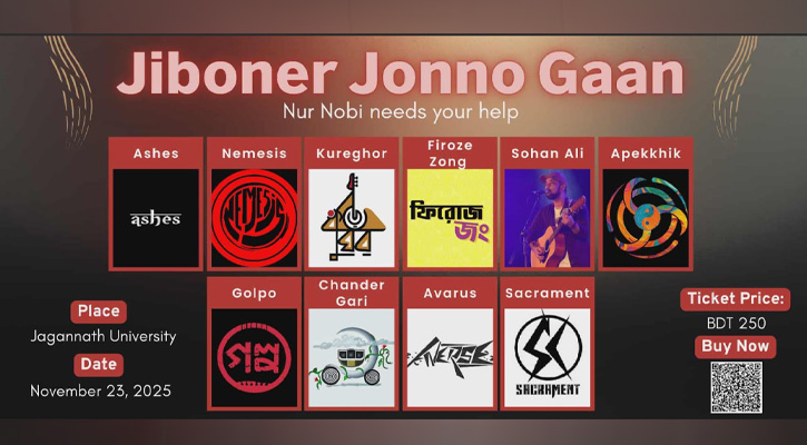 জবি শিক্ষার্থী নূর নবীকে বাঁচাতে আগামী ২৩ নভেম্বর চ্যারিটি কনসার্ট