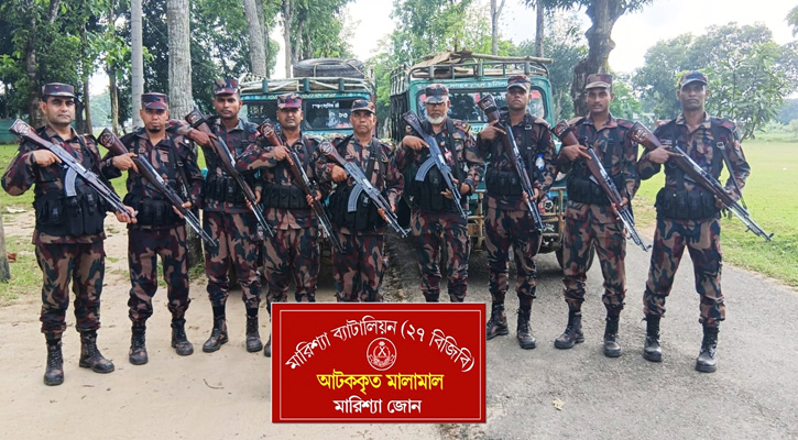 মারিশ্যা বিজিবির অভিযানে মালিকবিহীন সেগুন কাঠ ও দুটি যানবাহন জব্দ