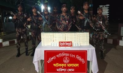 বিজিবির হাতে ধরা পড়ল ৬৫ কার্টন ভারতীয় সিগারেট