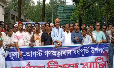 পুঠিয়ায় গণঅভ্যুত্থান বর্ষপূর্তিতে বিএনপির বর্ণাঢ্য বিজয় র‍্যালি