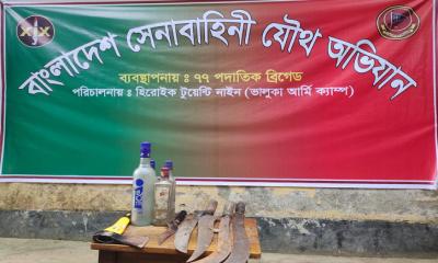 ভালুকায় দেশীয় অস্ত্র ও মাদক উদ্ধার করেছে যৌথবাহিনী