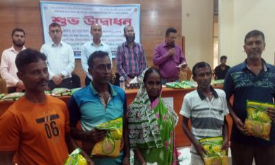 মুকসুদপুরে ক্ষুদ্র ও প্রান্তিক কৃষকদের মাঝে বিনামূল্যে সার ও বীজ বিতরণ