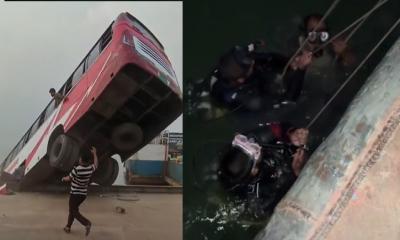 যাত্রীসহ নদীতে বাস: উদ্ধারে যোগ দিচ্ছে ঢাকা ও ফরিদপুরের ডুবুরি দল