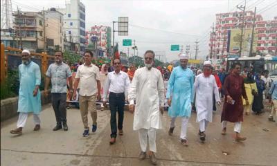 রুহুল আমিন মাসুদের নেতৃত্বে ভালুকায় বিজয় মিছিল ও আলোচনা সভা