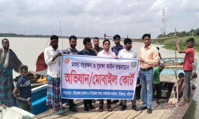 উজিরপুরে মা ইলিশ সংরক্ষণ অভিযানের প্রথম দিনে অবৈধ জাল উদ্ধার ও মা ইলিশ অবমুক্ত
