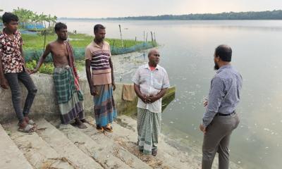 কোটচাঁদপুরের জয়দিয়া বাওড়ে মাছ মারা যাওয়ার ঘটনায় উপজেলা মৎস্য কর্মকর্তার পরিদর্শন