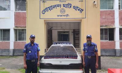 রাজবাড়ীতে পুলিশের ধাওয়া খেয়ে ফেলে যাওয়া প্রাইভেটকার থেকে ৫৪০ বোতল ফেন্সিডিল উদ্ধার