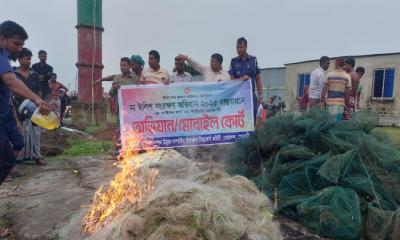 রাজবাড়ীতে মা ইলিশ সংরক্ষণের জন্য অভিযান, কারেন্ট জাল ও চায়না দুয়ারী জব্দ