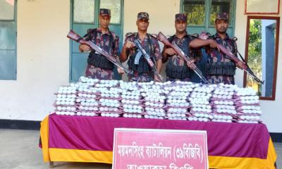 শ্রীবরদীর সীমান্তে বিজিবির অভিযানে ১১ লাখ টাকার ভারতীয় পন্ডস ফেস ওয়াশ জব্দ