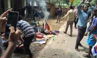 নুরের ওপর হামলার প্রতিবাদে হরিপুরে পার্টির অফিসে ভাঙচুর ও অগ্নিসংযোগ