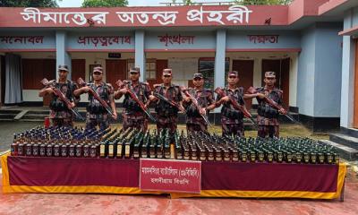 শেরপুর-ময়মনসিংহ সীমান্তে ৩৯৩ বোতল ভারতীয় মদ জব্দ