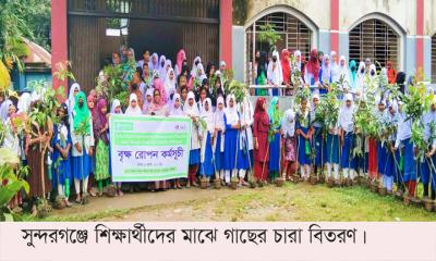 সুন্দরগঞ্জে ৭০৩ শিক্ষার্থীর মাঝে ফলদ গাছের চারা বিতরণ