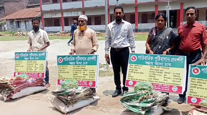 মোরেলগঞ্জে  পারিবারিক পুষ্টি বাগানের চাষিদের মাঝে বীজ ও সার বিতরণ