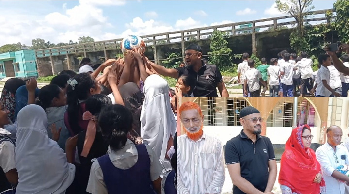 মাদকমুক্ত প্রজন্ম গড়তে গৌরীপুরে শিক্ষার্থীদের মাঝে খেলাধুলার সামগ্রী উপহার