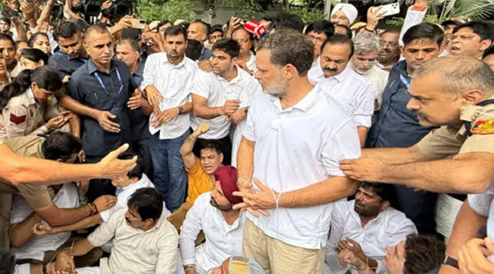 দিল্লিতে বিক্ষোভ থেকে রাহুল-প্রিয়াঙ্কা গান্ধী আটক